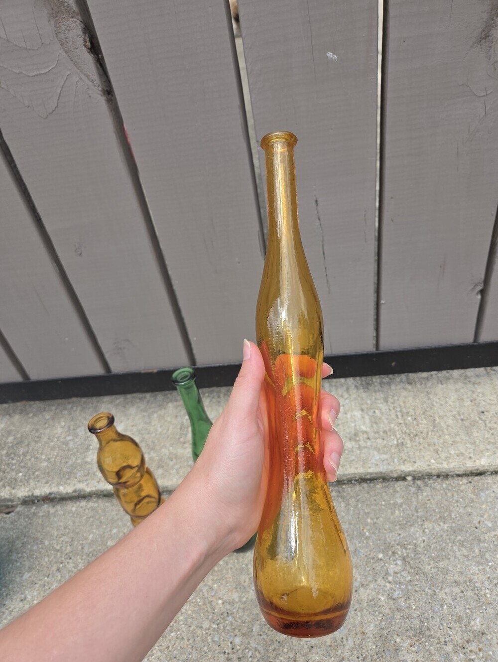Vintage Mid-Century Modern Art Glass Bud Vase Trio Amber & Green 12" Tall Retro - Picture 5 of 5
